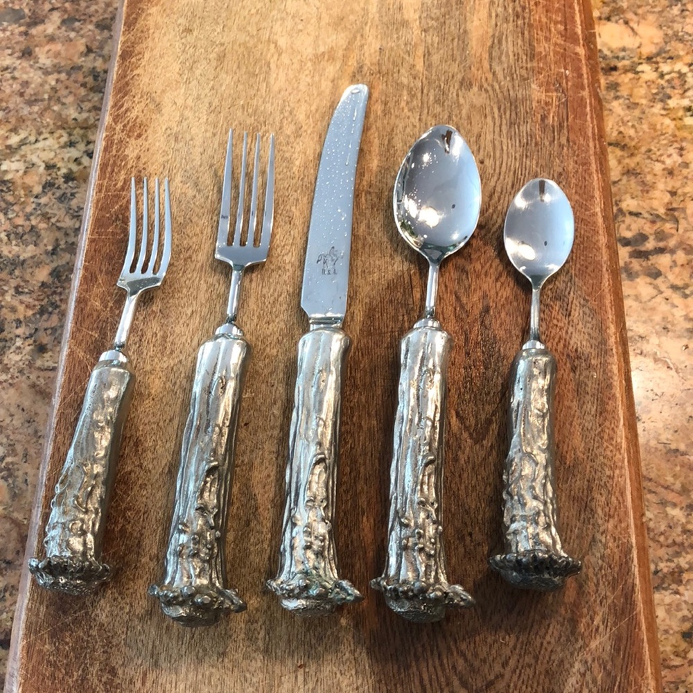 Four  5-Piece Pewter Antler Flatware Settings SORRY FOR ANY CONFUSION SOLD